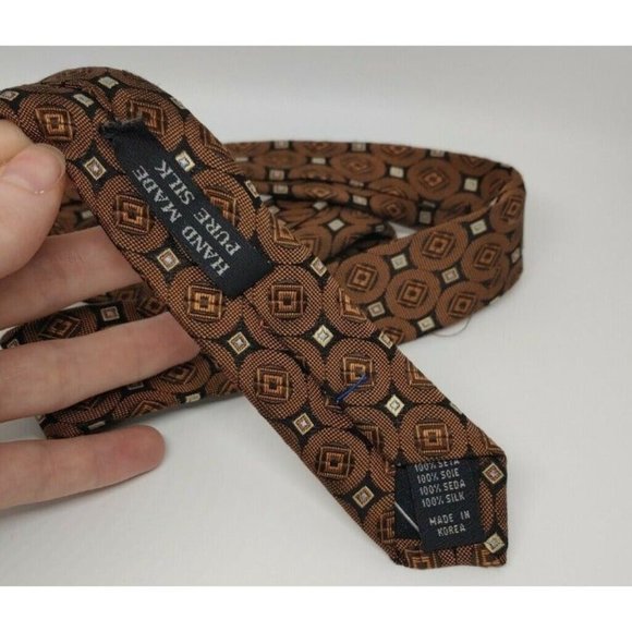 VILLINI Handmade Men's Silk Tie Brown Black Gold Geometric Square Neckwear - Picture 5 of 8